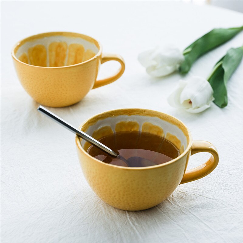 Happy Ceramic Orange Lemon Mug Cup Fruit Water Juice Coffee Mug Milk Cup Kitchen Tool for Kid