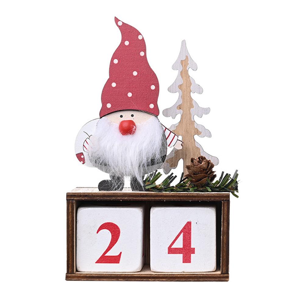 Julekalender adventsnedtælling nisse og fyrrekogle kalender træ skrivebordspynt dekorativ ornament boligdekoration: Rød