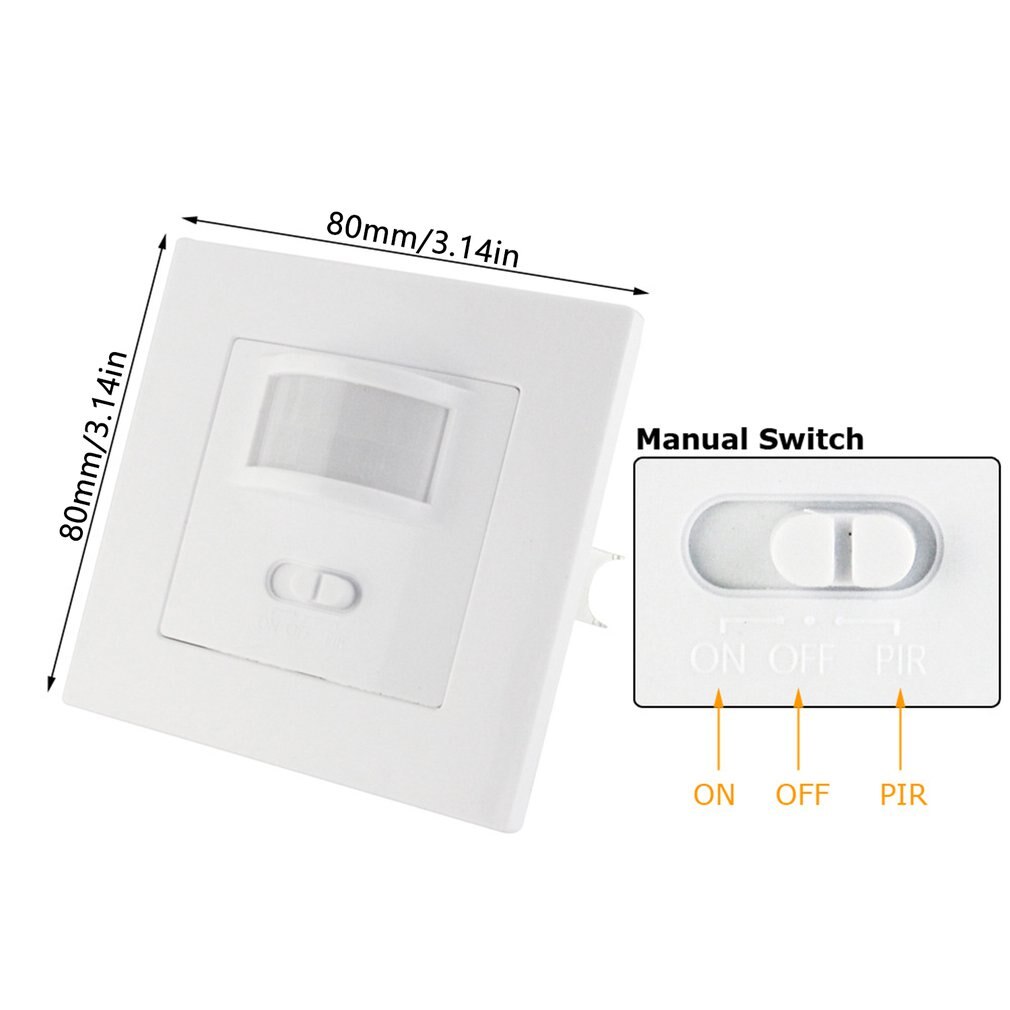AC 110V-240V Infrared PIR Motion Sensor Recessed Wall Lamp Light Bulb Switch PVC Material Wall-mounted