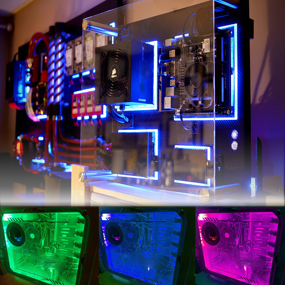 Sata interface rgb led strip light 60 leds/m diode tape fuld kit med rf trådløs controller til pc computerkuffert 0.5m 1m 1.5m 2m