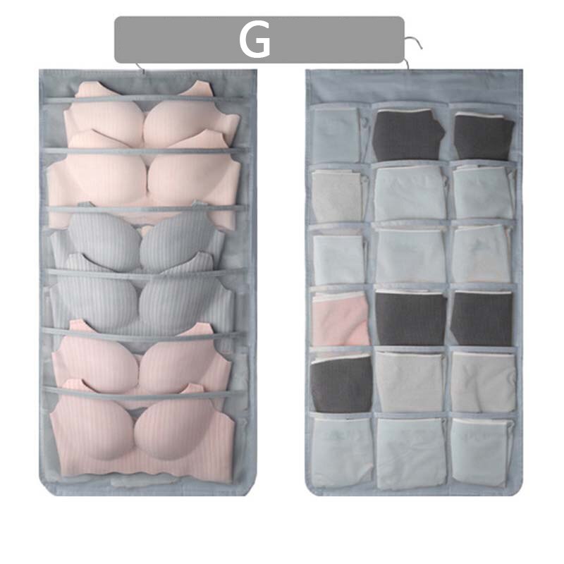 Mcao Hanging Closet Organizer Dual-Sided Wall Shelf Wardrobe Storage Bags for Underwear Bra Sock Mesh Pocket Metal Hanger TJ3624: G