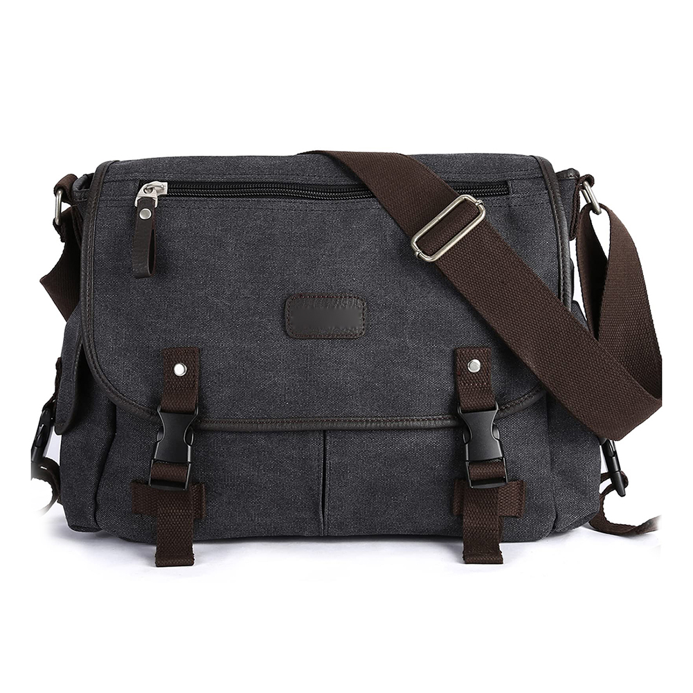 Klassieke Mannen Schoudertas Mannen Canvas Messenger Bag Outdoor Vakantiereizen Multi Pockets Satchel Handtassen Mannen tas: Black