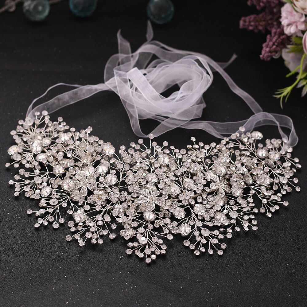 Trixy sh240 acessórios de vestido de casamento prata strass cintos para as mulheres floral faixa nupcial acessórios para vestido de noite