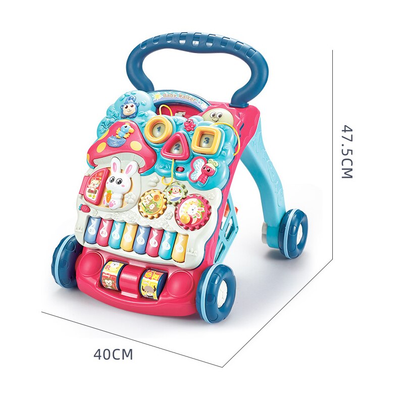 Multifunctional Baby Walker Stand-to-Sit Trolley Toddler Learning Walk with Early Music Education piano