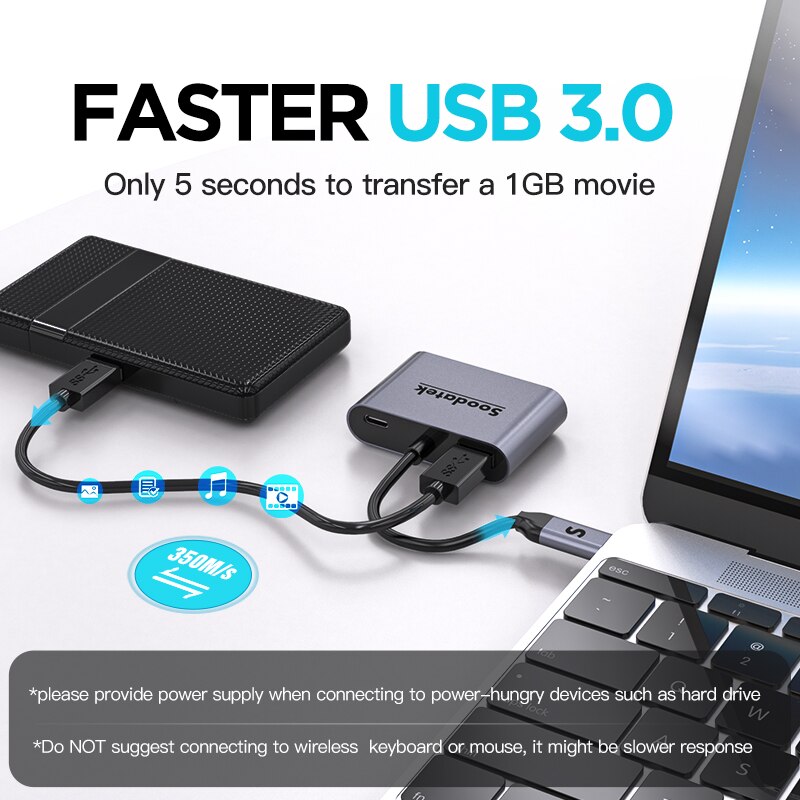 Soodatek hub USB-C multifuncional adaptador 4in-1 hdmi 4k vga rj45 multi usb 3.0 pd dock station