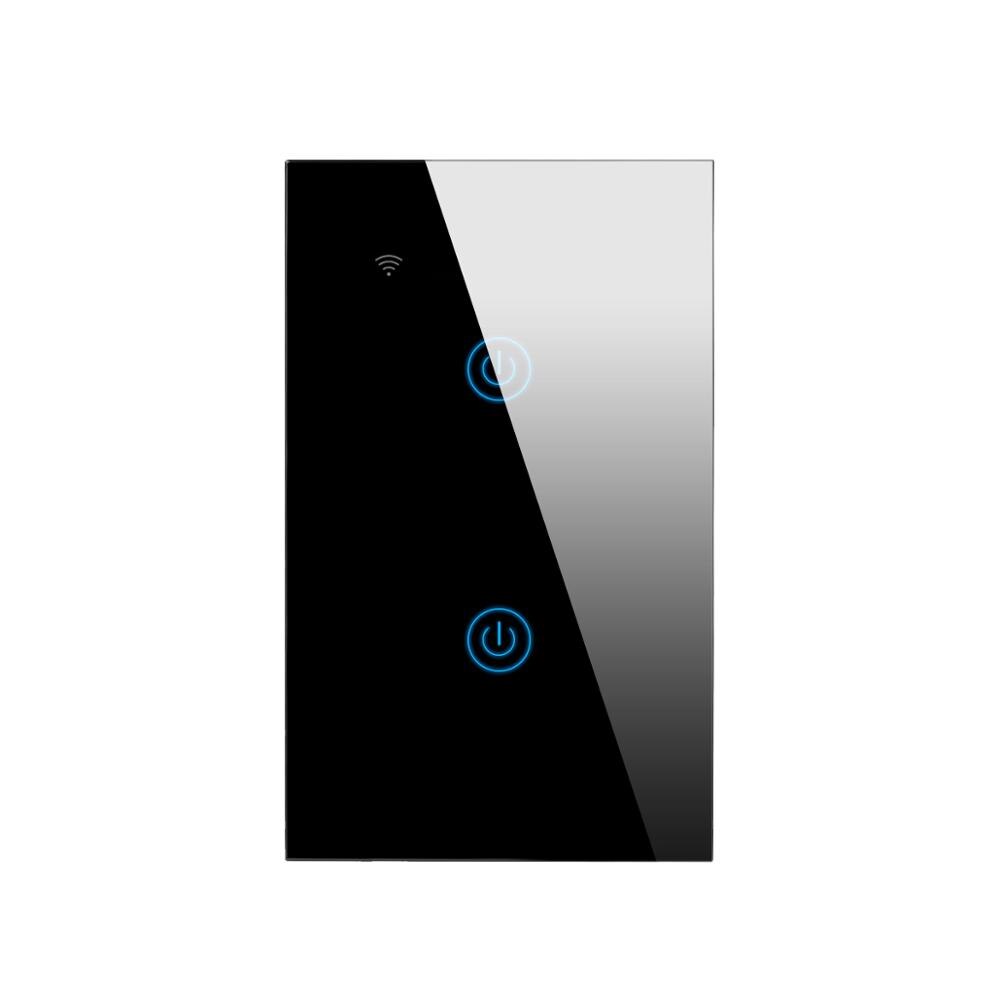 Apple HomeKit-interruptor inteligente de Sensor táctil LED, inalámbrico, WiFi, AC100V-240V, Blanco/NEGRO, 1 gang/2 gang Need Neutral Line, estándar de EE. UU.: 2 gang Black