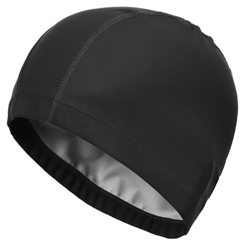 Swimming Ring Elastic Waterproof PU Fabric Protect Ears Long Hair Sports Swim Pool Hat Swimming Cap for Men & Women: Black