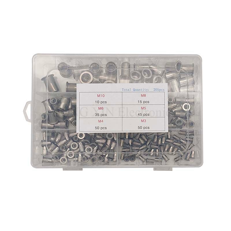 205Pcs Stainless Steel Rivet Nut Rivnut Insert Nutsert kit M3 M4 M5 M6 M8 M10 in one box