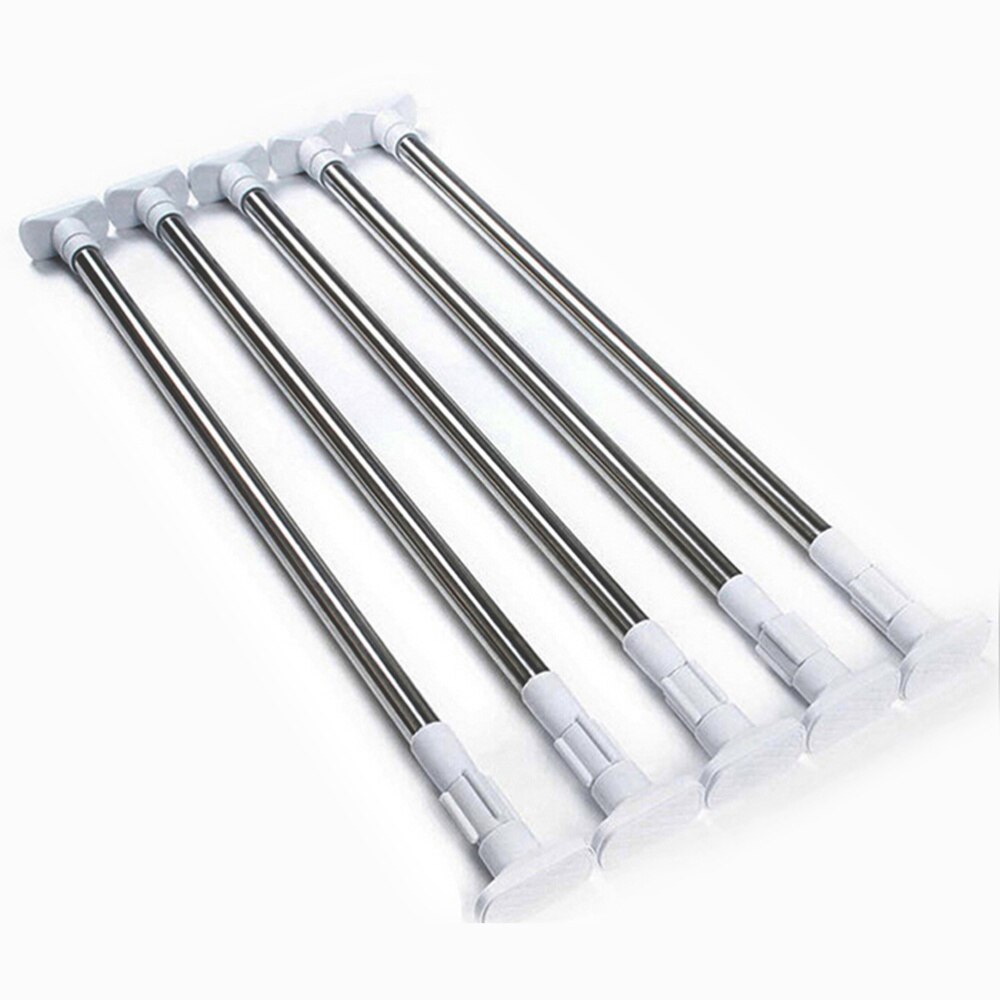 70CM To 120CM Adjustable Stainless Steel Spring Tension Rod Rail With Rubber Rectangular Heads For Clothes / Towels / Curtains (