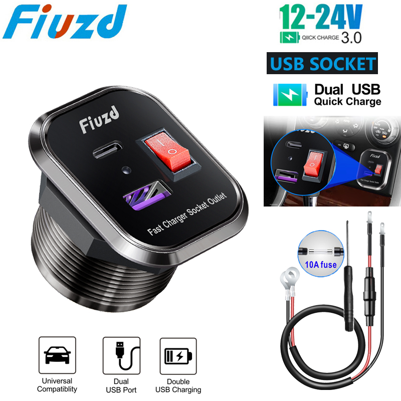 12v 24v ricarica rapida presa usb 3.0 presa 12v automotiva caricatore usb per auto ricarica rapida QC3.0 adattatore presa per auto per barca camper: nero