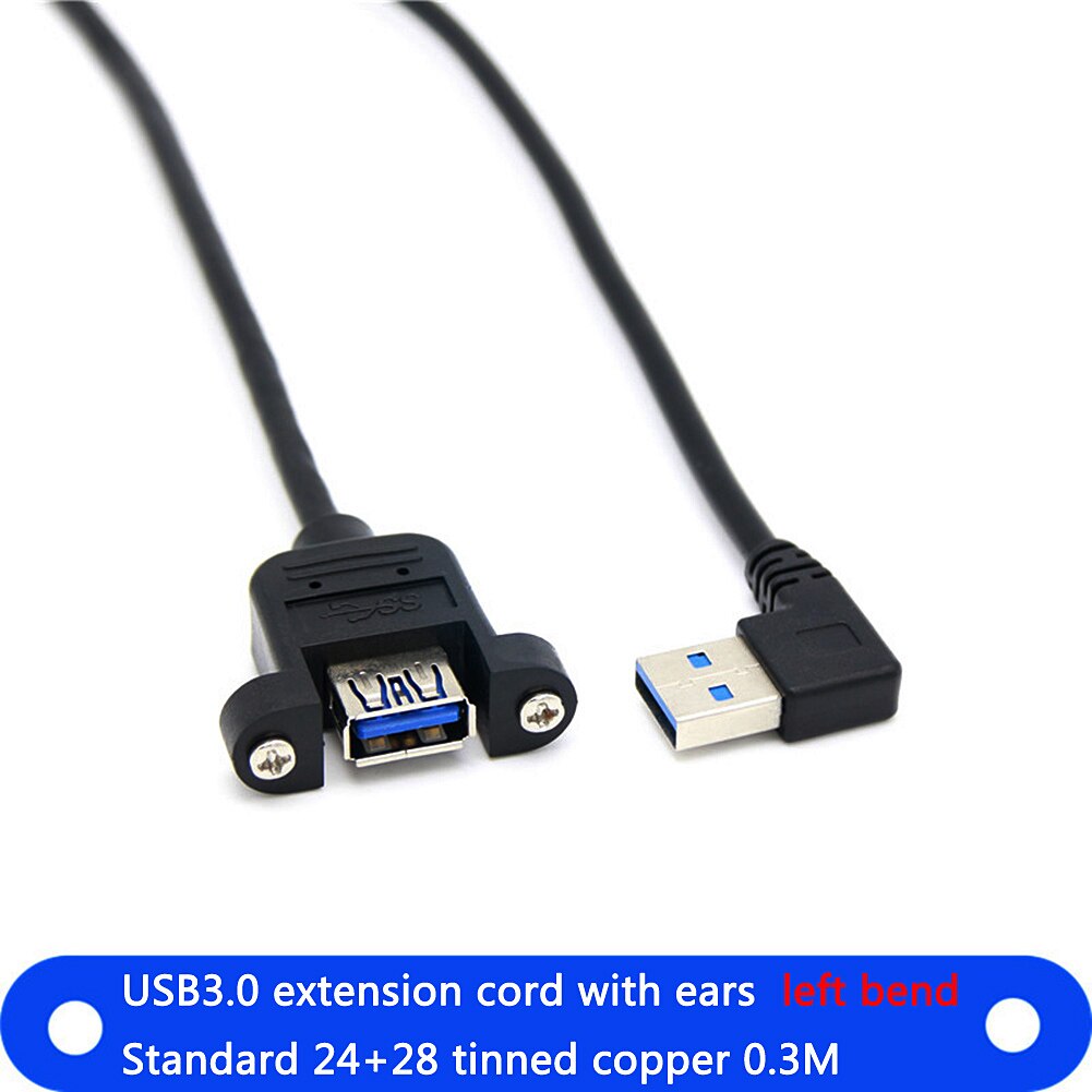 USB 3.0 A Female Panel Mount to USB A Male 90 Degree Left Angle Plug Extension Cable for computer host
