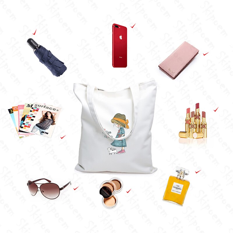 Vrouwen Boodschappentas Casual Tote Bag Vrouw Canvas Schoudertas Leuke Cartoon Draagtas Grote Capaciteit Draagtas