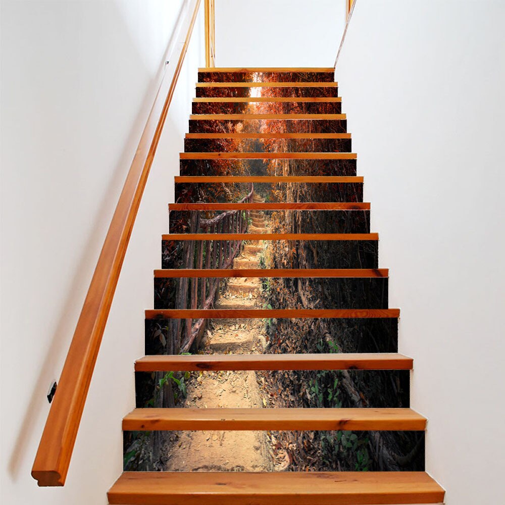Auto-collant Mural 3D Lotus Vert - Effet Marbre Blanc, Pour Marches D'escalier