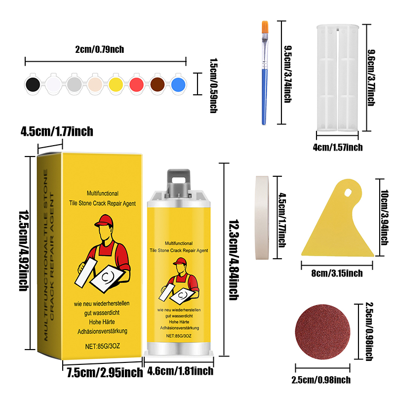 Kit de réparation de fissures de pierre de carrelage multifonctionnel, carreaux de porcelaine, granit, marbre, puces de baignoire et fissures d'évier avec outils Super adhésifs