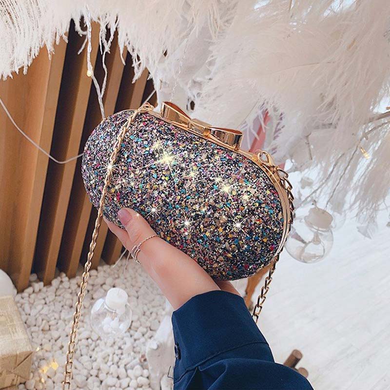 Luksus kvinner kveld veske fest bankett glitter bag for kvinner jenter bryllup clutches håndveske kjede skulder bag bolsas mujer: Grå