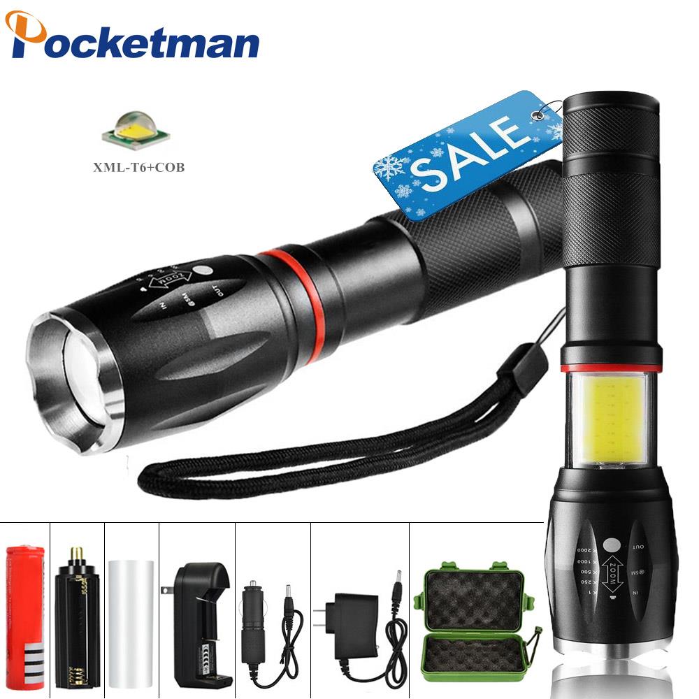 8000 Lumen LED Taktische Taschenlampe T6 + Kolben Laterne Magnetische 6-Modi Wasserdichte Taschenlampe für Notfall mit 18650 batterie ladegerät
