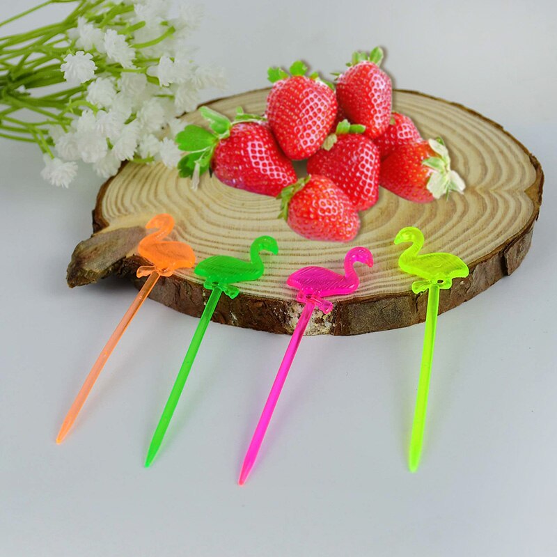 Fourchette à fruits flamant rose, Mini choix Buffet Cupcake fourchette à fruits gâteau Dessert bâtonnets à salade Cocktail broche à cure-dents 50 pièces