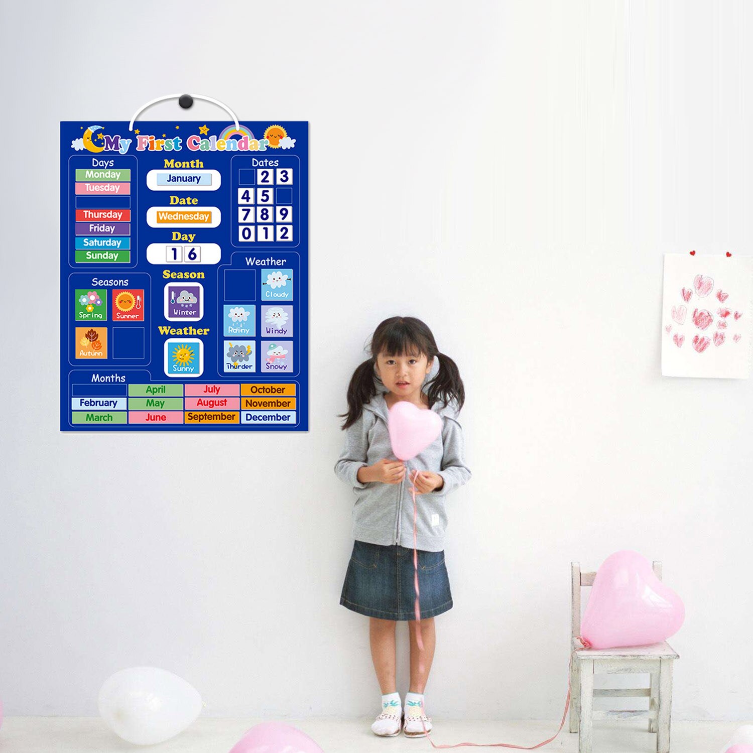 Børn magnetisk kalender tid måned dato dag sæson vejr læring kort tavle tidligt pædagogisk legetøj til drenge piger hjemmeskole