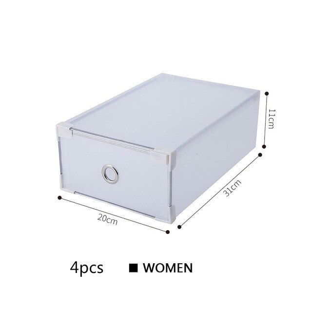Foldable Simple Translucent Shoe Storage Box Thick Plastic Storage Drawers Shoe Box Dust Combination Shoe Storage Organizer: 4pcs Women