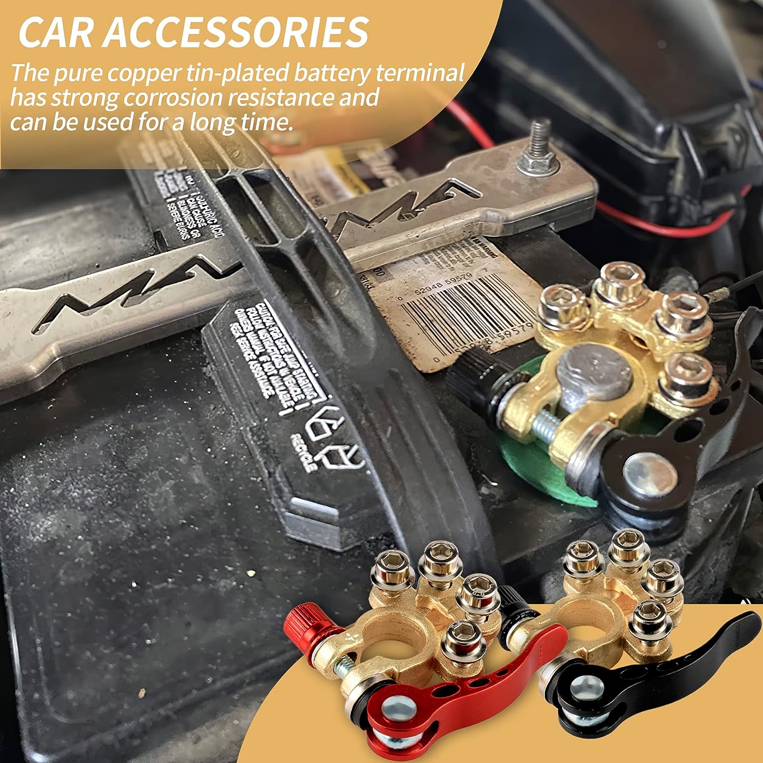 2PCS Battery Terminal Connector Kit for 12V 24V Positive Negative Car Boat Marine Battery Post Terminals Clamp Connectors Tools