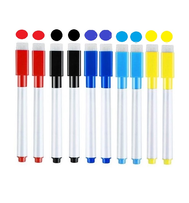 Stylo marqueur pour tableau blanc magnétique effaçable, 10 pièces, stylo fin avec gomme, brosse à dessin pour enfants: Style2