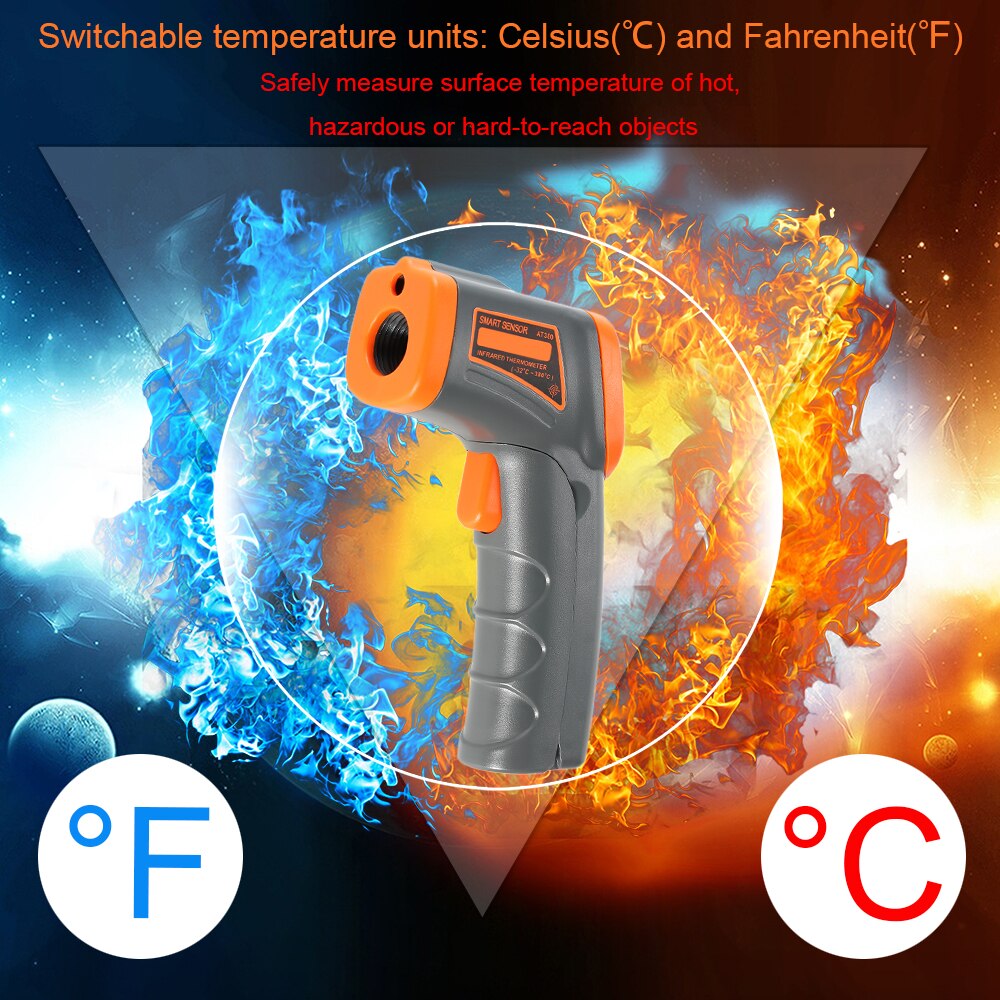 SMART SENSOR Digital Non-contact IR Infrared Thermometer Temperature Tester Pyrometer Industrial Infrared Thermometer -32~380℃