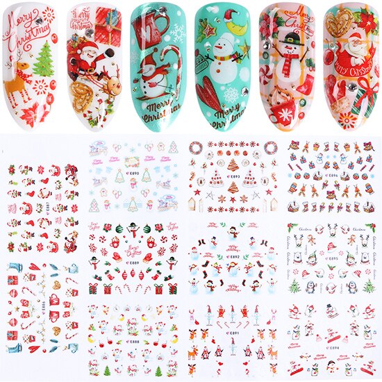 11 Stuks Jaar Stickers Op Nagels 3D Kerstversiering Sneeuwvlokken Elanden Lijm Sliders Folies Voor Nagels Xmas SAE875-885: E886-896