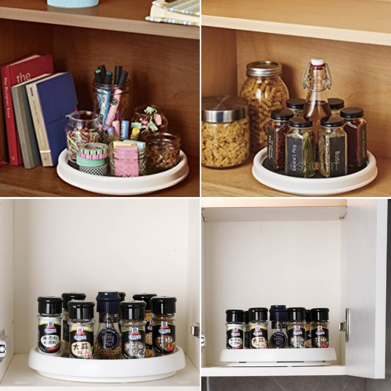 Non-Skid Pantry Cabinet Lazy Susan Turntable 9.84-Inch Kitchen Round Rotating Tray Storage Shelf Seasoning Rack Spice Organizer