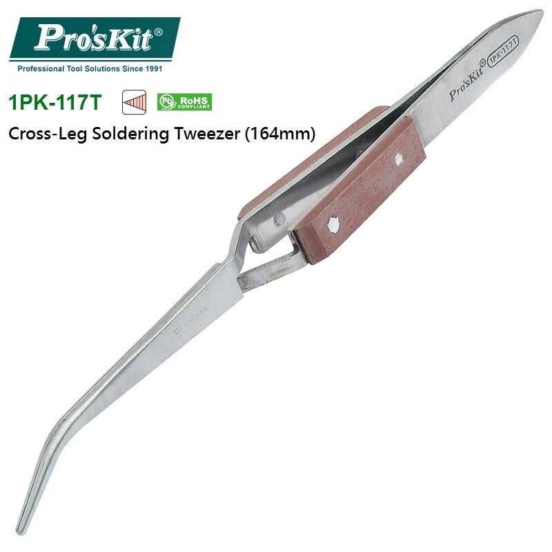 Pro'sKit Reverse Action Tweezer Magneticable With fiber handle Self-Gripping Precision Repair Tool: 1PK-117T
