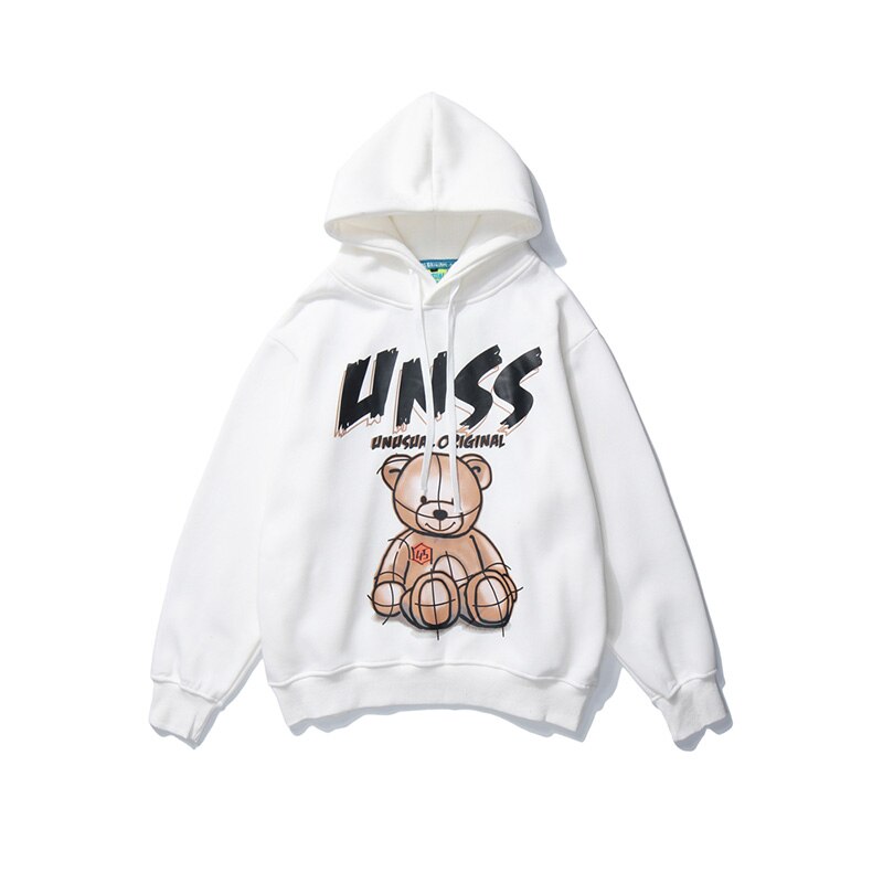 WTD nueva sudadera para hombres Streetwear oso impreso Hip Hop estilo Casual hombres/mujeres Hoodie estándar sudadera de gran tamaño hombres sudaderas: Blanco / XL