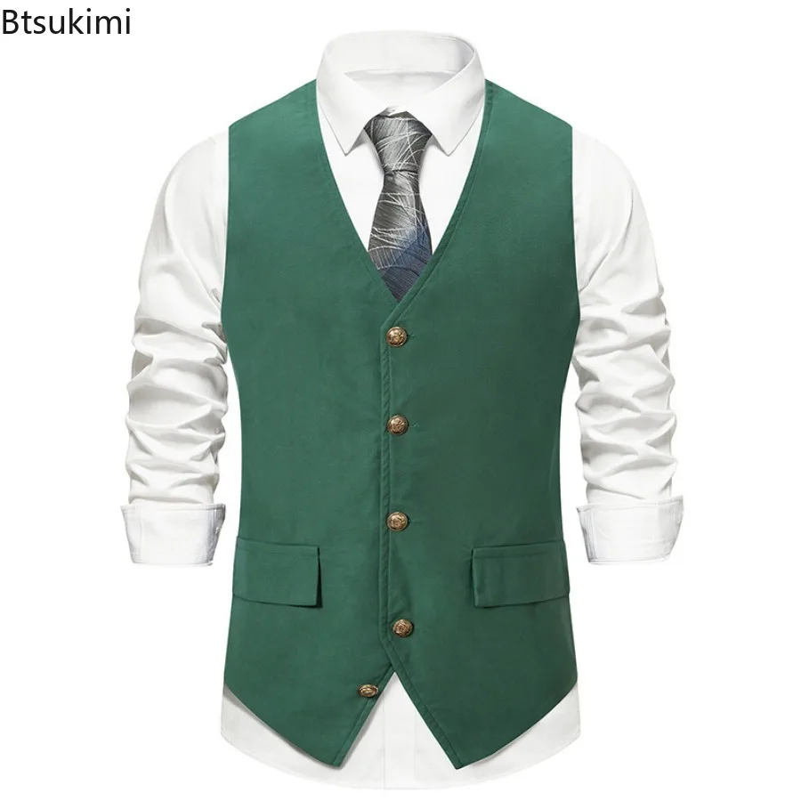 Men's Medieval Retro Suit Vest Formal Dress Vest Men Casual Solid Sleeveless V-neck Jacket Wedding Party Waistcoat