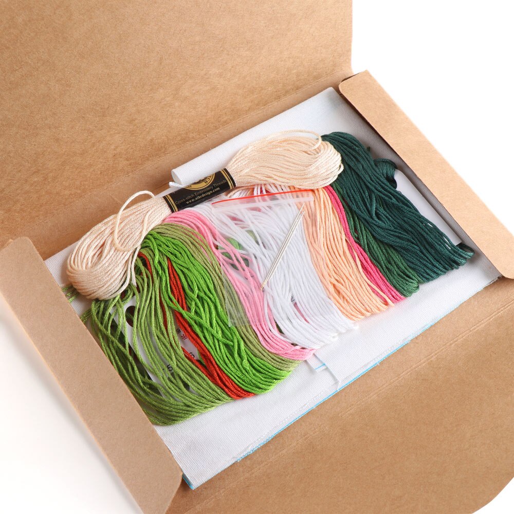 DIY Stamped Embroidery Starter Kit With Flowers Plants Pattern Embroidery Cloth Color Threads Tool Kit Handmade Embroidery