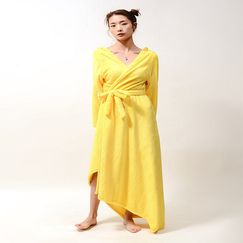 Bælte lang sektion behagelig varm hjemmetjeneste efterår og vinter fortykkelse og lang flannel natkjole til mænd kvinder pyjamas: Guld / M (160-170cm)