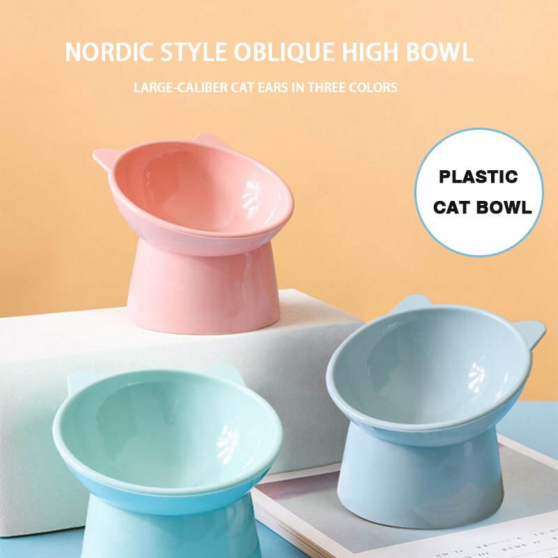 Huisdier Kat Kom 15 ° Helling Plastic Kattenvoer Lade Hals Guard Puppy Kat Feeder Antislip Overhead Huisdier kat Levert Drinker Voor Katten