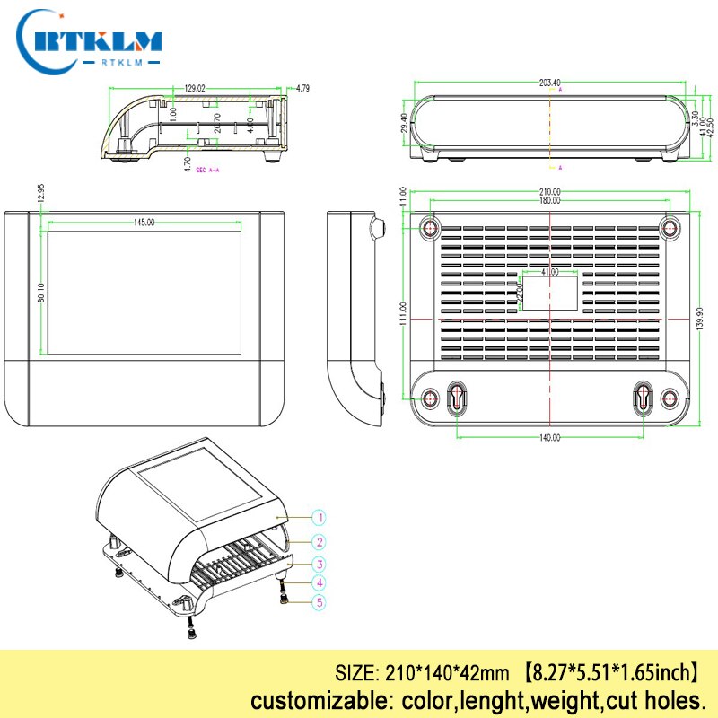 Electric box abs network plastic junction box diy plastic project box wifi distribution box IP54 desktop enclosure 210*140*42mm