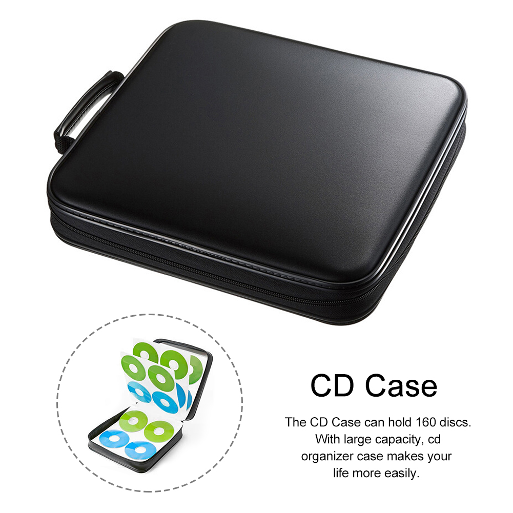 Estuche de CD duradero para el hogar, caja de almacenamiento de 160 de capacidad, portátil de viaje, negro, protector antiarañazos, doble cremallera, DVD, VCD, Billeteras