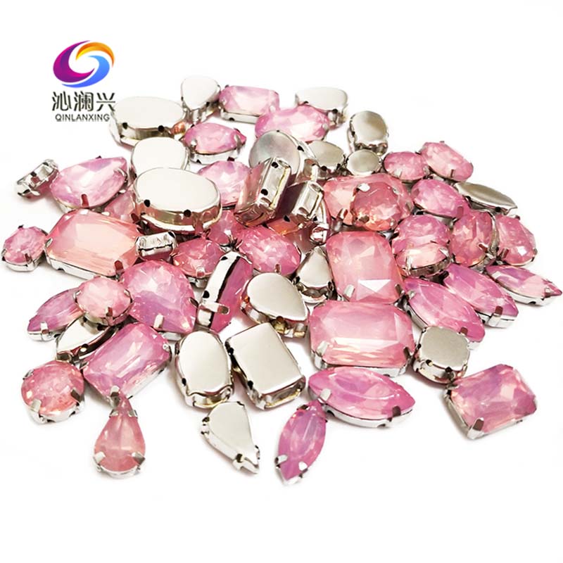 Factory sales! 58 stuks Mix Roze opaal kleur hars steentjes, naaien klauw stenen met gaten, diy Kleding accessoires