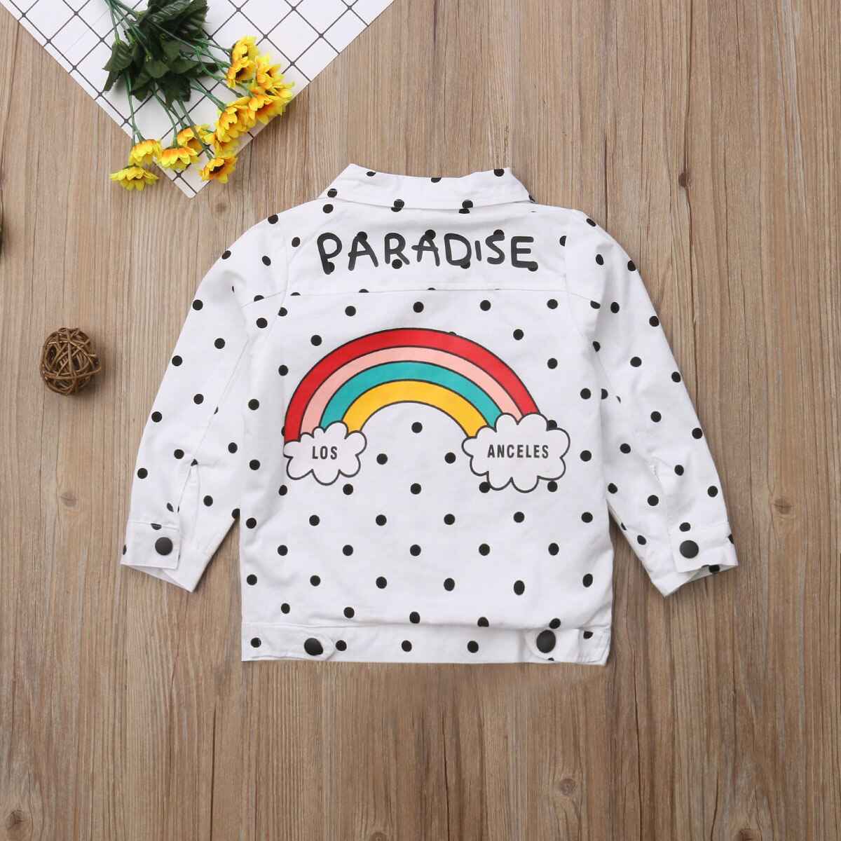 Toddler Kids Baby Girls Boys Polka Dot Rainbow Print Cotton Long Sleeve Tops Outerwear Coat Jacket Clothes