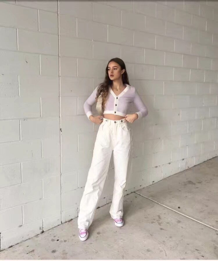Vrouwen Breien Single-Breasted Button V-hals Cropped Vest Shaggy Trui Cool Girl Blootgesteld Navel Lange Mouwen Jumper