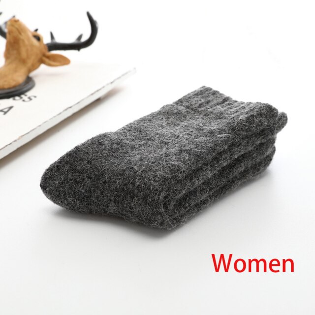 Chaussettes chaudes en laine mérinos pour hommes et femmes, très épaisses, contre le froid et la neige, alpinisme en plein air, hiver russe: women dark grey
