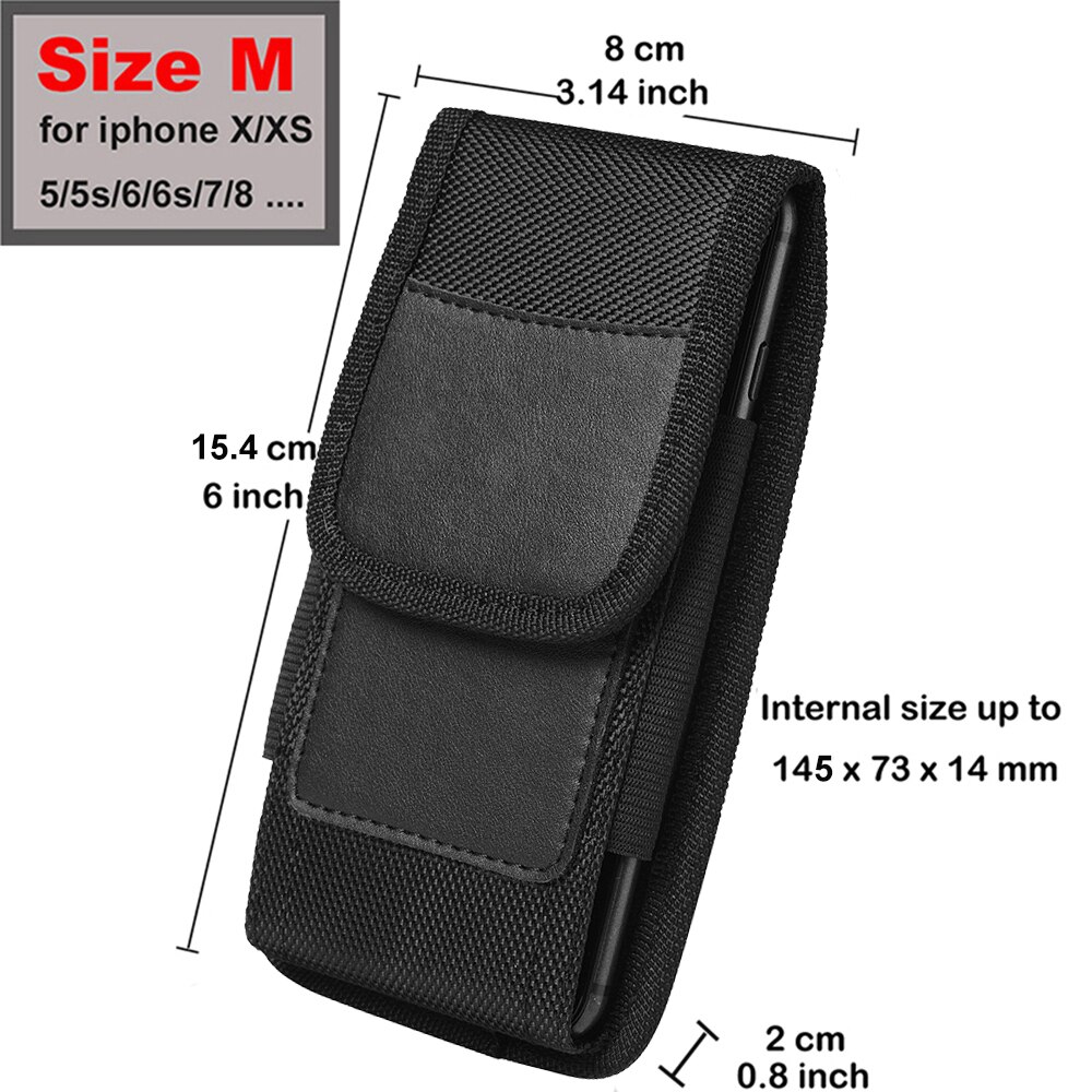 Custodia universale per uomo con Clip per cintura custodia per marsupio custodia in Nylon custodia protettiva per telefono verticale con supporto per carta Clip in metallo: Size M