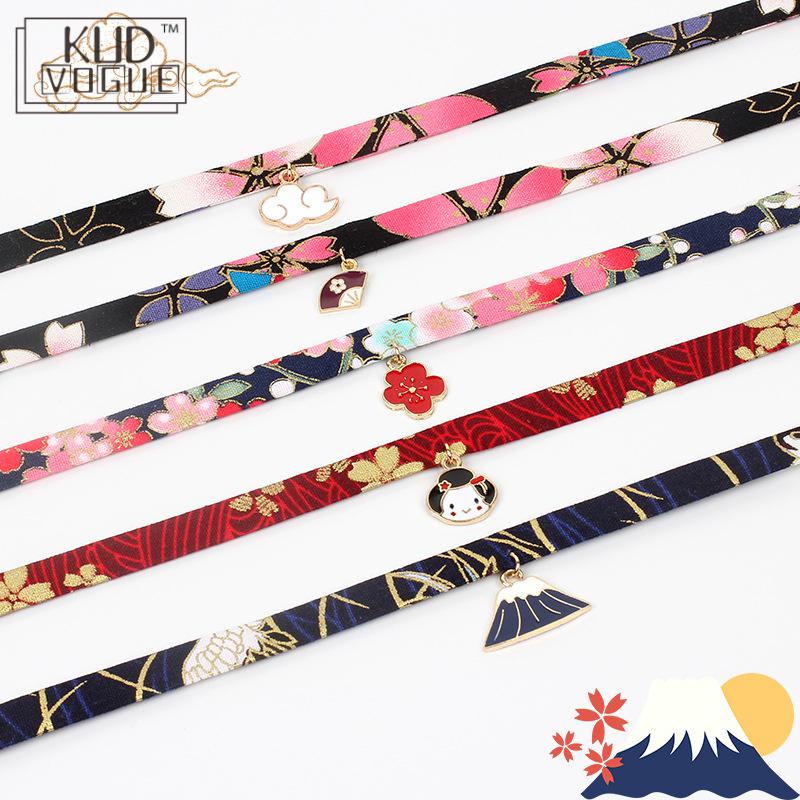 Klassischen Japanischen Stil Vintage Band Seil Puppe Halsband Nette Romantische Frauen Vogel Katze Karpfen Party Club Anhänger Kurze Halskette