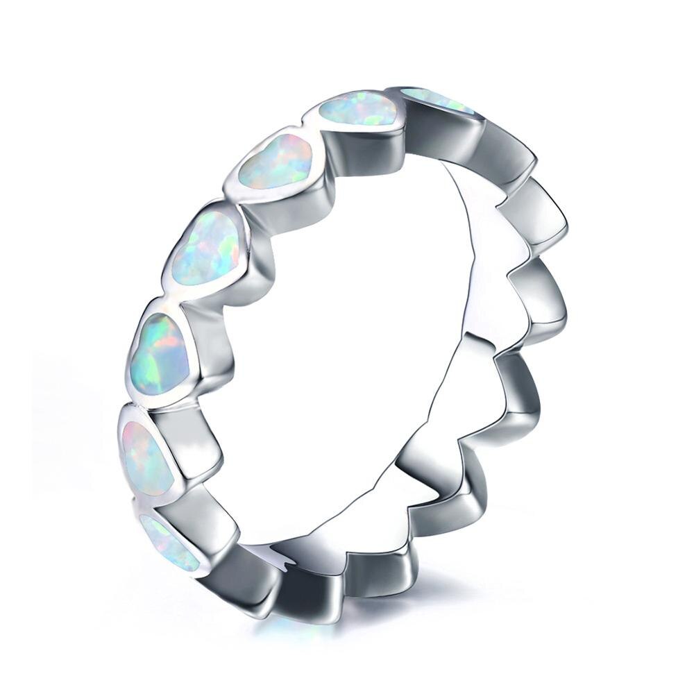 Anillo de plata de primera ley y ópalo de Fuego Azul para mujer, sortija redonda, plata esterlina 925, lujoso,: 9 / Heart White