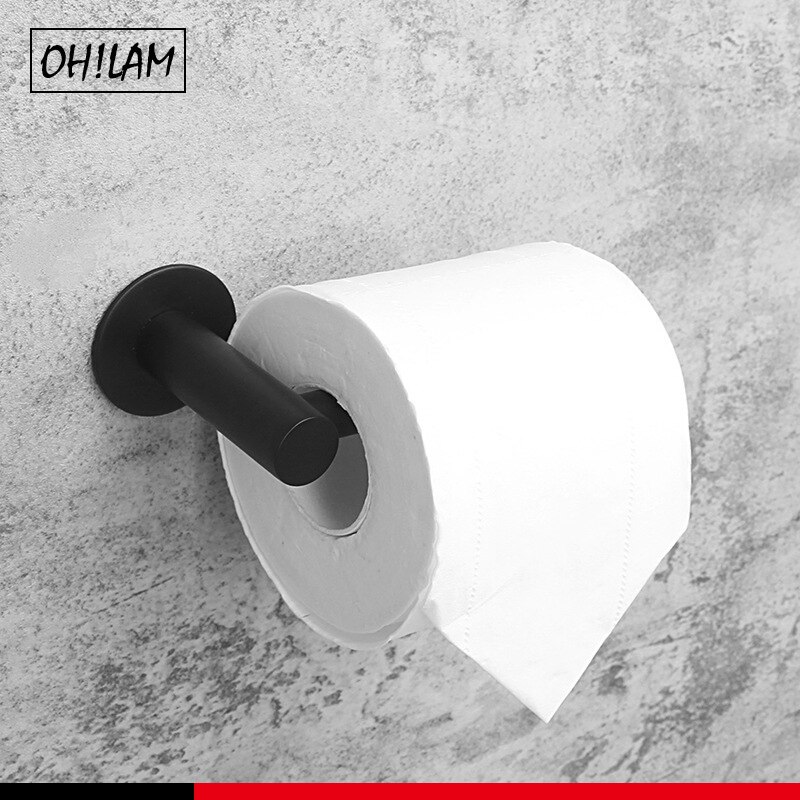 SS304 Zelfklevende Toiletrolhouder Keuken Washroom Wall Mounted Roll Tissue Holder Geen Boren Badkamer S/S Geborsteld-Zwart