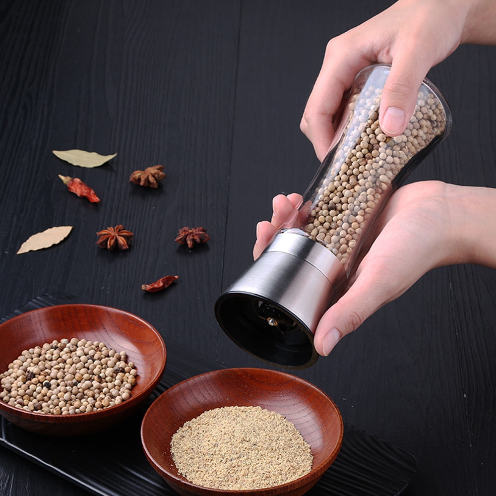Premium Roestvrij Staal Zout en Peper Molen Shakers Glas Body Spice Zout En Pepermolen met Verstelbare Keramische Rotor