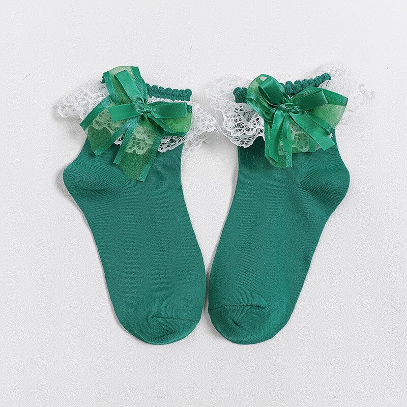 Summer Women Socks Girl Ruffle Sock Cute White Pink Lace Cotton Socks For Girls Lace Ruffle Frilly Ankle Socks: Green