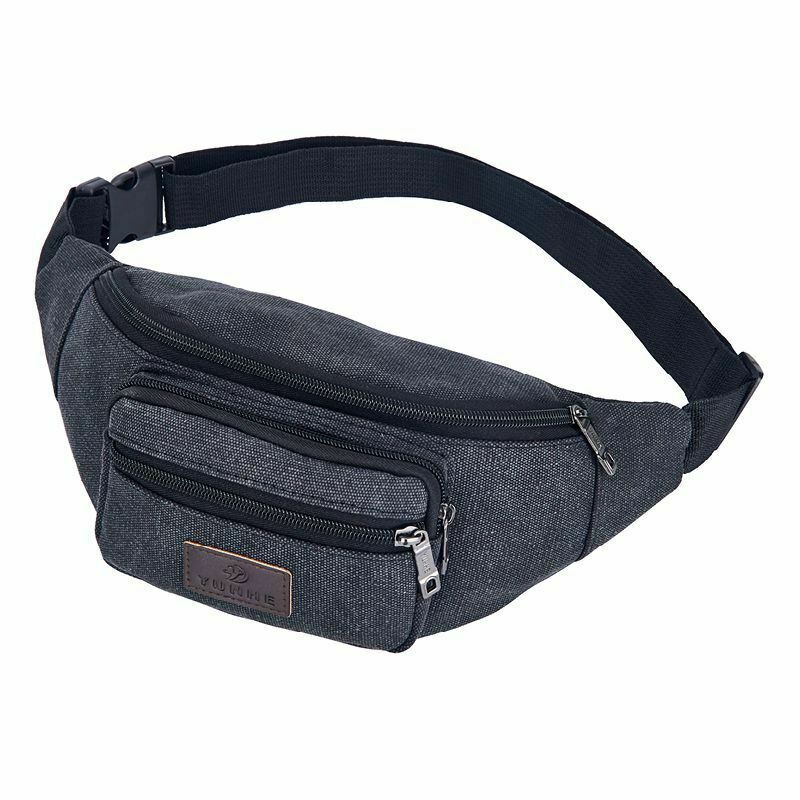 Heren Heuptas Fanny Pack Canvas Schoudertas Sport Reizen Portemonnee Pakket Hip Taille Veel Portemonnee Heuptas: Black