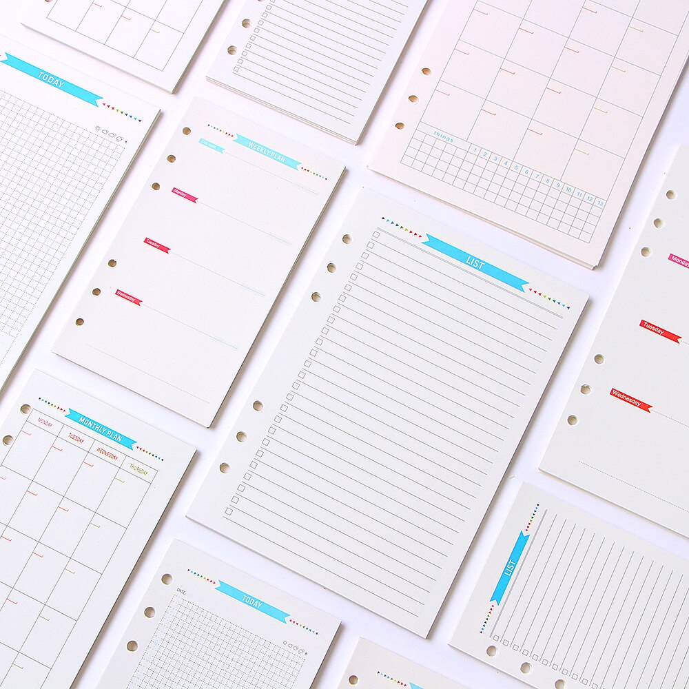 Agenda en espiral con 6 agujeros, planificador con papel interno, diario semanal, Plan mensual para hacer lista, página colorida para cuaderno de hojas sueltas A6/A5