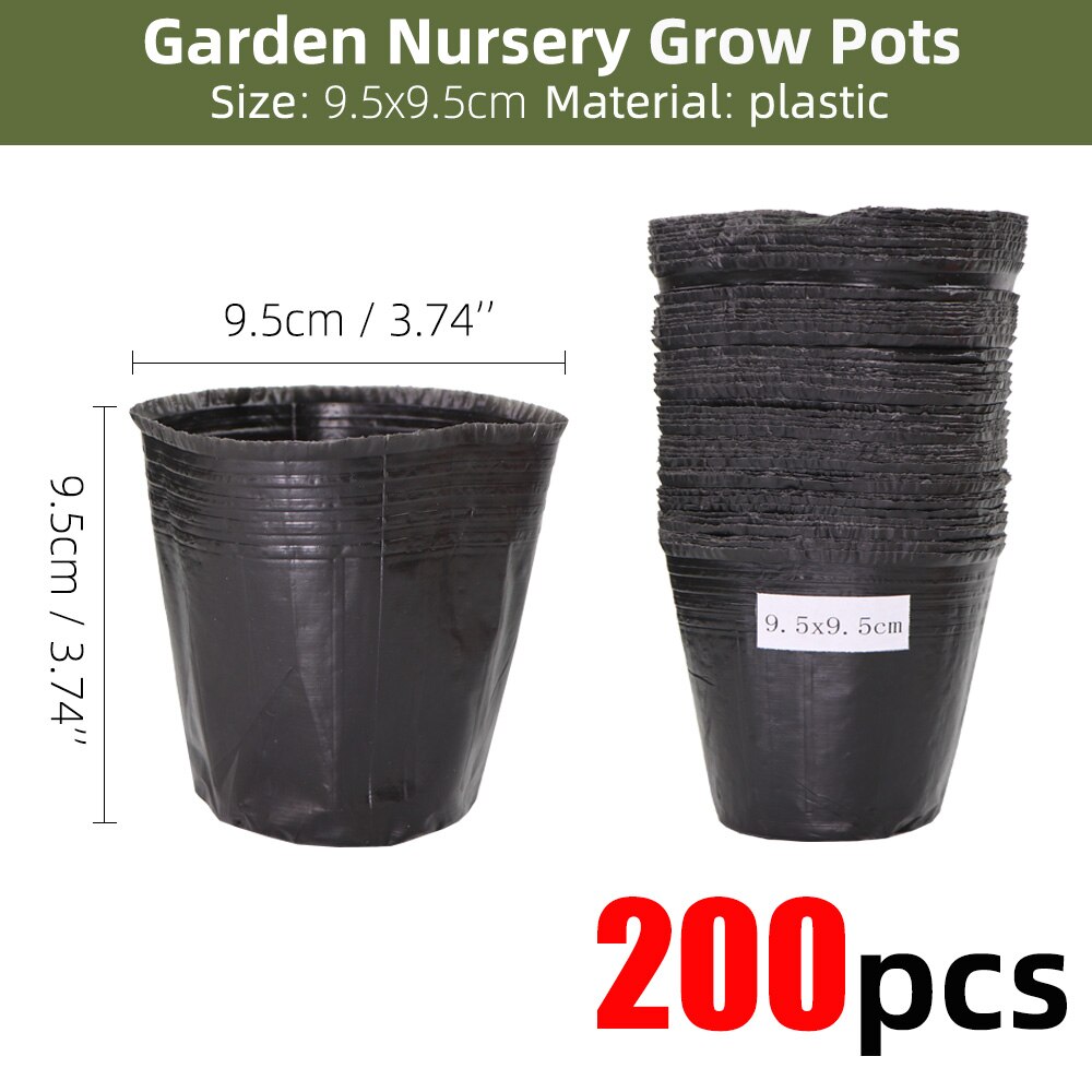 20-300PCS 15 Sizes of Plastic Grow Nursery Pot Home Garden Planting Bags for Vegetable Flowers Plant Container Starting Box: F-200PCS
