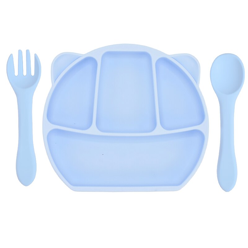 Baby Feeding Plate Food Grade Silicone Animal Type Suction Baby Plate BPA Free Waterproof Kid Tableware Plate Children Dishes: 1set Blue